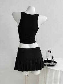 Elamini Bộ đồ hè mới, phong cách vintage tối giản, gồm áo hai dây và chân váy ngắn có cúc trang trí, thích hợp cho tiệc tùng, mặc hàng ngày, du lịch, lễ hội âm nhạc, trang phục đen cho nữ, trang phục nghỉ hè. - màu đen - Xem 2