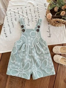 SHEIN LMoss Kids Peto de bebé niña con bolsillos dobles y estampado jacquard - Multicolor - Ver 4