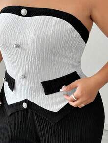 Elenzga Ensemble 2 pièces grande taille pour femmes, nouveau, sexy, élégant, minimaliste, avec débardeur asymétrique bicolore + pantalon évasé à taille élastique ajustée. Design polyvalent et à la mode pour un look décontracté - Multicolore - Voir 6