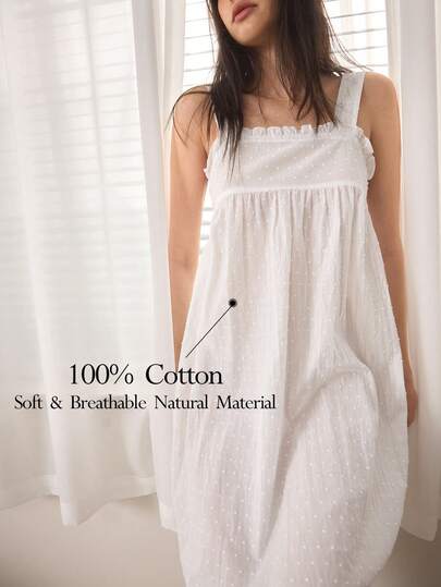 Ocili White Cotton Embroidered Hollow Floral Lace Trim Comfortable Casual Dress For Women