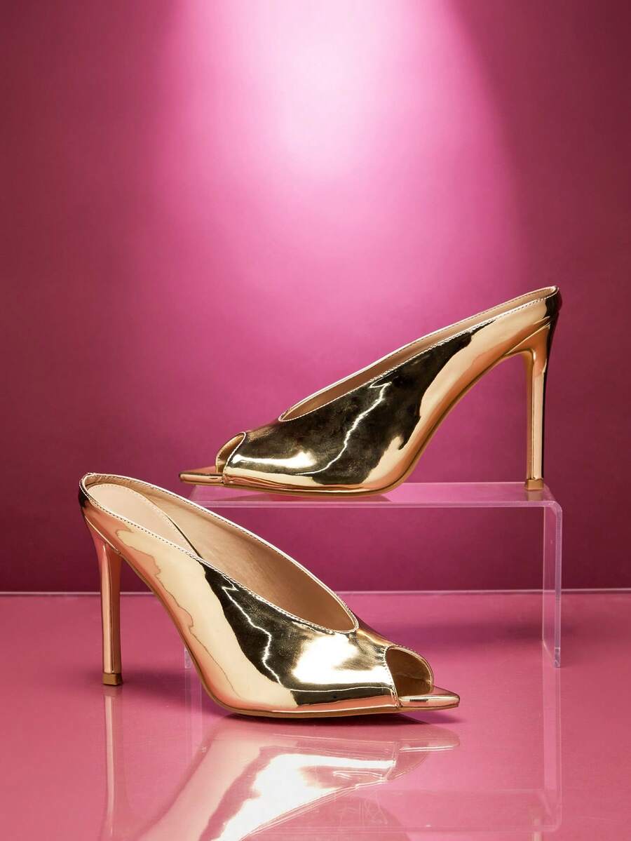 SHUZIA Women Chic Vintage Sexy Elegant Patent PU Stiletto Sandals - Gold - View 1