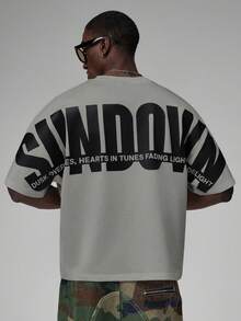 STYNVO Men's Letter Print Round Neck Short Sleeve Casual T-Shirt - Grey - View 4