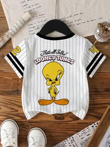 LOONEY TUNES X SHEIN Áo thun ngắn tay in hình hoạt hình cho bé gái, in toàn thân. - trắng - Xem 2