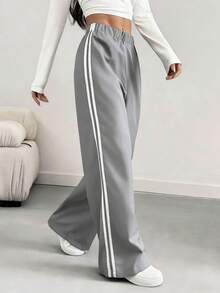 SHEIN Women's Casual Contrast Color Side Pants, Spring/Summer - Flint Stone - View 3