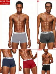 5pcs/Pack Men's Letter Printed Boxer Briefs - Multicolor - View 1
