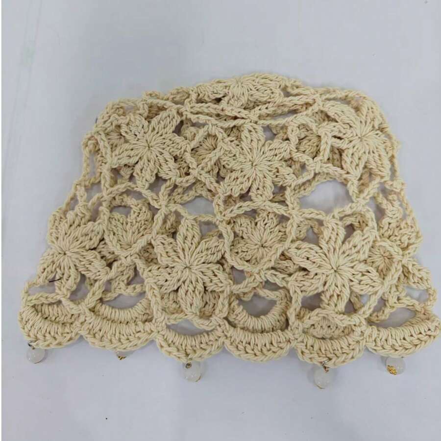 MUSERA Thin Hand-Woven Hollow Flower Pendant Holiday Knitted Hat - Khaki - View 1