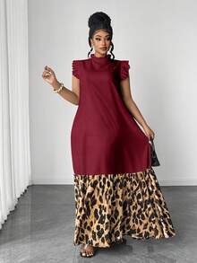 Maweii Plus Size Women Elegant Vintage Lace Patchwork Sleeveless Dress - Burgundy - View 5