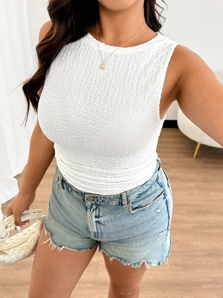 Easura Plus Size Jacquard Knit Pullover Sweater Vest Cute Outfits Women Yk2k Tops Yoga Top White Summer Formal Vacation Casual Bussines Semi Formal - Beige - View 1