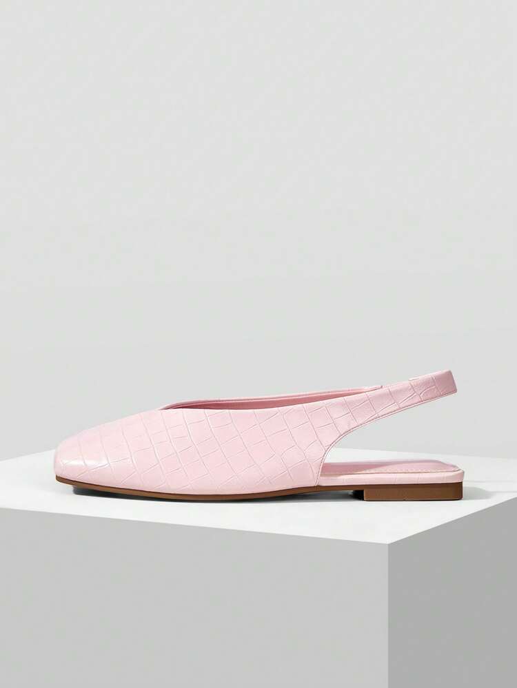 WOMEN SHOES NEW EUROPEAN AND AMERICAN FASHION STONE PATTERN SLINGBACK FLAT BOTTOM SQUARE TOE SANDALS, PINK VERSATILE TEMPERAMENT SLIP-ON FAIRY STYLE LIGHT, COMFORTABLE AND ELEGANT HOLIDAY STYLE SHOES