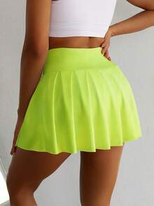 SHEIN Sovereign Charm Women's Solid Color Pocket Casual Versatile Daily Wear & Sports Skort - Green - View 2