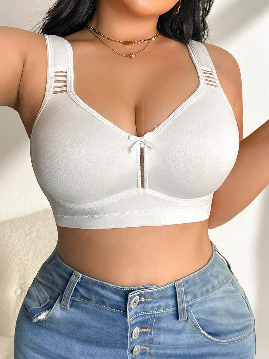 DesireSculpt 1pc Plus Size Wireless Bra - White - View 1