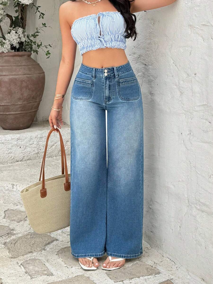 Rivivi Quần jeans ống đứng dáng casual, thời trang, có túi. - Rửa trung bình - Xem 1