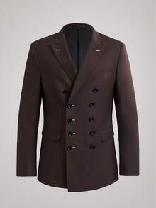 Officeau Men's Double-Breasted Suit Jacket - Classic Semi-Formal Design, Comfortable Fit, Business Casual Style, Suitable For Weddings, Parties, Graduations, Job Interviews, And Everyday Wear - Coffee Brown - View 2