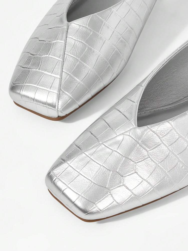 WOMEN SHOES NEW EUROPEAN AND AMERICAN FASHION STONE PATTERN SLINGBACK FLAT BOTTOM SQUARE TOE SANDALS, SILVER VERSATILE TEMPERAMENT SLIP-ON FAIRY WIND LIGHT, COMFORTABLE AND ELEGANT HOLIDAY STYLE SHOES