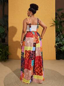 Maweii Mono de talla grande para mujer con estampado retro patchwork - Multicolor - Ver 2