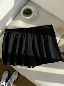 Comfortcana Plus Size Solid Color Elastic Waist Loose Casual Shorts, Versatile For Spring/Summer - Black - View 10