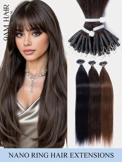 50G/Pack Nano Ring With Beads Hair Extensions Real Human Hair Pre-Bonded Micro Beads Natural Straight Texture Natural Color Options Invisible Seamless Application For Salon Looks Easy DIY Micro Links Hairpiece