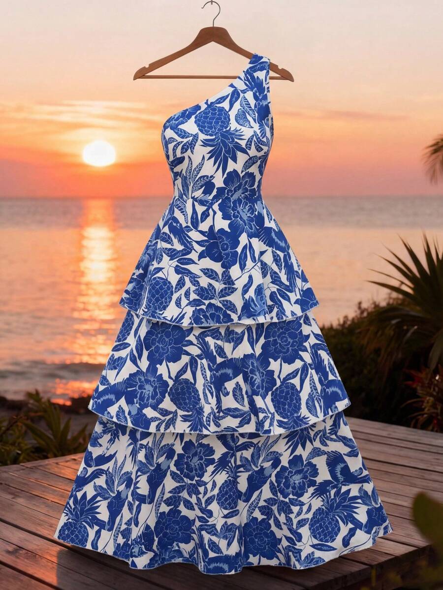 Breezaya Vestido de mujer talla grande con estampado floral, sin mangas, con dobladillo en capas, cómodo para uso diario y vacaciones de principios de primavera - Rojo - Ver 1