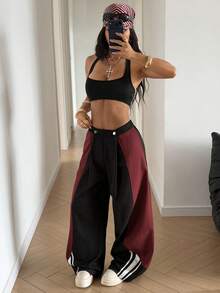 StreetHx 2000s Style Y2K Casual 2 Pieces Set For Women, Colorblock Streetwear Outfit, Autumn/Spring - Black - View 5
