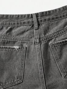 Rivivi Quần short denim bạc màu, phong cách thường ngày mùa hè. - Xám - Xem 6