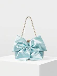MOTF PREMIUM FASHIONABLE & ELEGANT BOW DECOR EVENING CLUTCH, VALENTINES, PERFECTLY MATCHING WITH PROM DRESSES FOR WOMEN, PROM ACCESSORIES,SEQUIN DRESS WOMEN,SPARKLY DRESS,ELEGANT DRESSES FOR WOMEN, PROM BAG FOR PARTY , PINK - Baby Blue - View 3