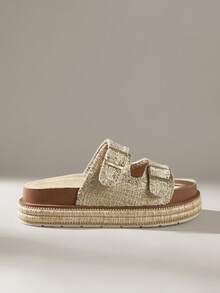 Solecia Summer Vacation Casual Thick Sole Buckle Sandals - Apricot - View 1