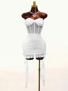 Mistrie Đầm trắng thanh lịch không dây vai dành cho nữ - trắng - Xem 4