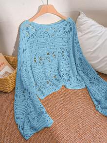 CosyJoli Plus Size Women Solid Color Round Neck Casual Versatile Daily Wear Sweater Fall - Blue - View 1
