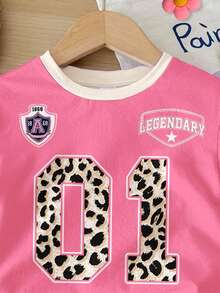 SHEIN 2pcs/Set Young Girl Letter & Number Print Round Neck Short Sleeve T-Shirt And Shorts, Casual Minimalist, Suitable For Spring/Summer Daily, Sports, Outdoor - Multicolor - View 4