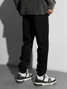 SHEIN Leap Crew 青少年男孩 1 件休闲百搭时尚街头风格修身贴袋夹缝编织标记设计运动裤返校服装；秋季服装；青少年男孩服装；儿童夹克 - 黑色 - 查看 10