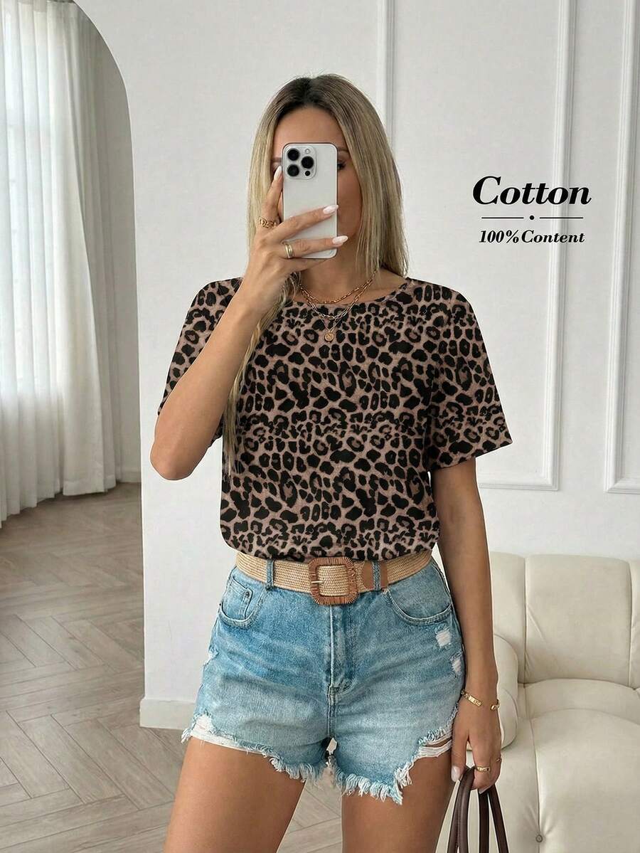 SHEIN LUNE Bộ đồ liền thân họa tiết da báo dành cho nữ, thích hợp cho kỳ nghỉ và mùa hè - Nhiều màu - Xem 1
