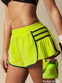 VARSIVA Women's Summer Neon Green Contrast Piping Loose Sports Shorts - Multicolor - View 6