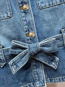 GlowEve Women's Single-Breasted Knotted Casual Versatile Daily Wear Denim Jacket - Blue - View 4