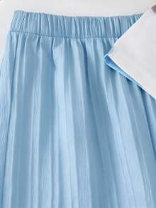 Set de 2 piezas de camiseta con estampado floral y pantalones de pierna ancha de textura de cintura alta para niñas - Azul - Ver 5