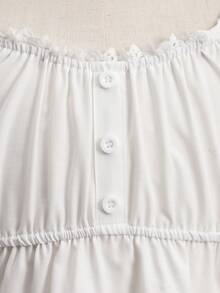 SHEIN 1pc Girls' White Summer Elegant Tea Party Vintage Floral Collar Blouse,Puff Sleeve Square Neck Cinched Waist Top,Loose Fit Flattering Shirt,Daily Wear - White - View 5