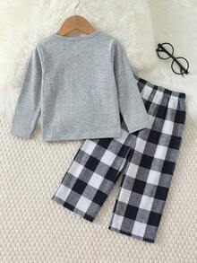 Cozy Pixies 2pcs Baby Boy Colorful Plaid Decor Pocket Round Neck Long Sleeve Pullover Top And Elastic Waist Pants Set - Multicolor - View 7