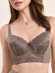 Hourtrue Peach Girl Mocha Brown Sexy Lace Bra, Women's Supportive Lift Comfortable Brafor Summerfor Summer - Mocha Brown - View 6