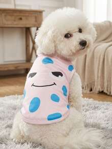 PETSIN 春夏可爱简约粉蓝波点怪兽印花透气网眼无袖宠物背心，柔软有弹性，欧美流行，适合猫狗穿着。 - 彩色 - 查看 2