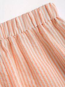 Sweetra Bộ đồ nữ kẻ sọc kiểu dáng thường ngày gồm áo hai dây và quần dài, thích hợp cho mùa xuân và mùa hè. - trái cam - Xem 8