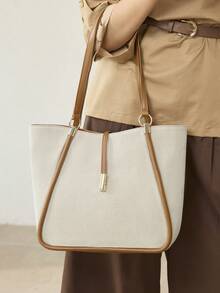MOTF PREMIUM TAS TOTE WANITA, LIBURAN MEWAH, KAPASITAS BESAR, TAS BAHU LIPAT. - Gading - View 7