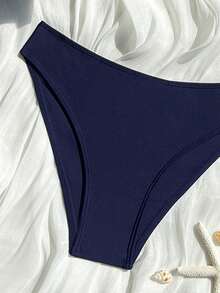 SHEIN Swim 2026春夏新款女士侧高衩假休闲黑色比基尼泳裤 - 藏蓝色 - 查看 4