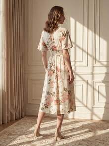 Suri Mira Casual-Women Romantic Floral Print Dress - Apricot - View 2