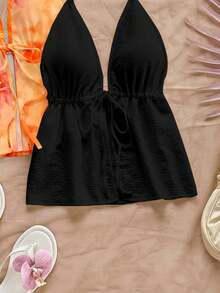 Soleia Bộ 2 áo croptop nữ kiểu dáng tối giản, thanh lịch, lãng mạn, cổ điển, màu cam, họa tiết hoa màu nước, nhuộm tie-dye, thích hợp cho lễ hội âm nhạc, bãi biển, kỳ nghỉ hè. - Nhiều màu - Xem 5