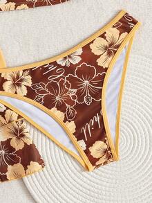 Bellisia Bộ đồ 3 món dành cho nữ mùa xuân/hè, phong cách lễ hội âm nhạc biển, họa tiết hoa phối màu, kiểu áo choàng buộc dây, xếp ly ở gấu áo. - Nhiều màu - Xem 4