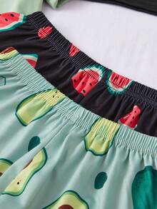 2件套女童牛油果西瓜印花短袖裤家居服套装 - 彩色 - 查看 8