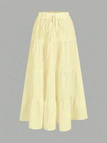 SHEIN EZwear Váy xếp tầng kiểu dáng thường ngày dành cho nữ, thích hợp cho kỳ nghỉ hè. - Màu vàng - Xem 5