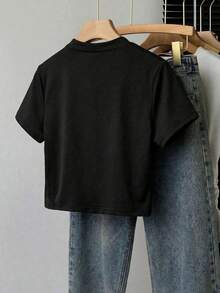 Franclia Áo thun nữ thời trang, thanh lịch, gợi cảm, ôm sát, cổ tròn, tay ngắn, thắt nơ. - màu đen - Xem 2