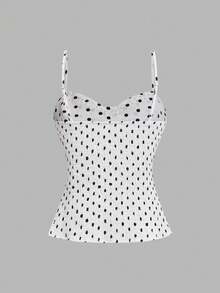 Franclia Áo hai dây cổ ngọc trai chấm bi kiểu retro, áo crop top thanh lịch thắt eo, thích hợp cho buổi trà chiều với bạn bè / trang phục nhẹ nhàng cho bữa brunch ngoài vườn dịp Lễ Phục Sinh. - Đen và trắng - Xem 3