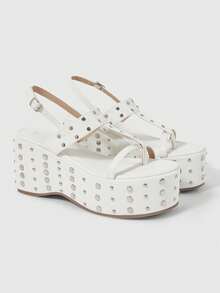ROMWE 女士铆钉扣金属丝厚底凉鞋。 - 白色 - 查看 2