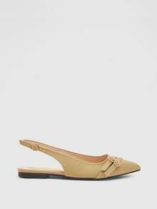 CUCCOO BIZCHIC 法式轻盈成熟风尖头闭趾凉鞋 女款 2026 新款平底高跟鞋 气质名媛后跟搭扣鞋 - 杏色 - 查看 2